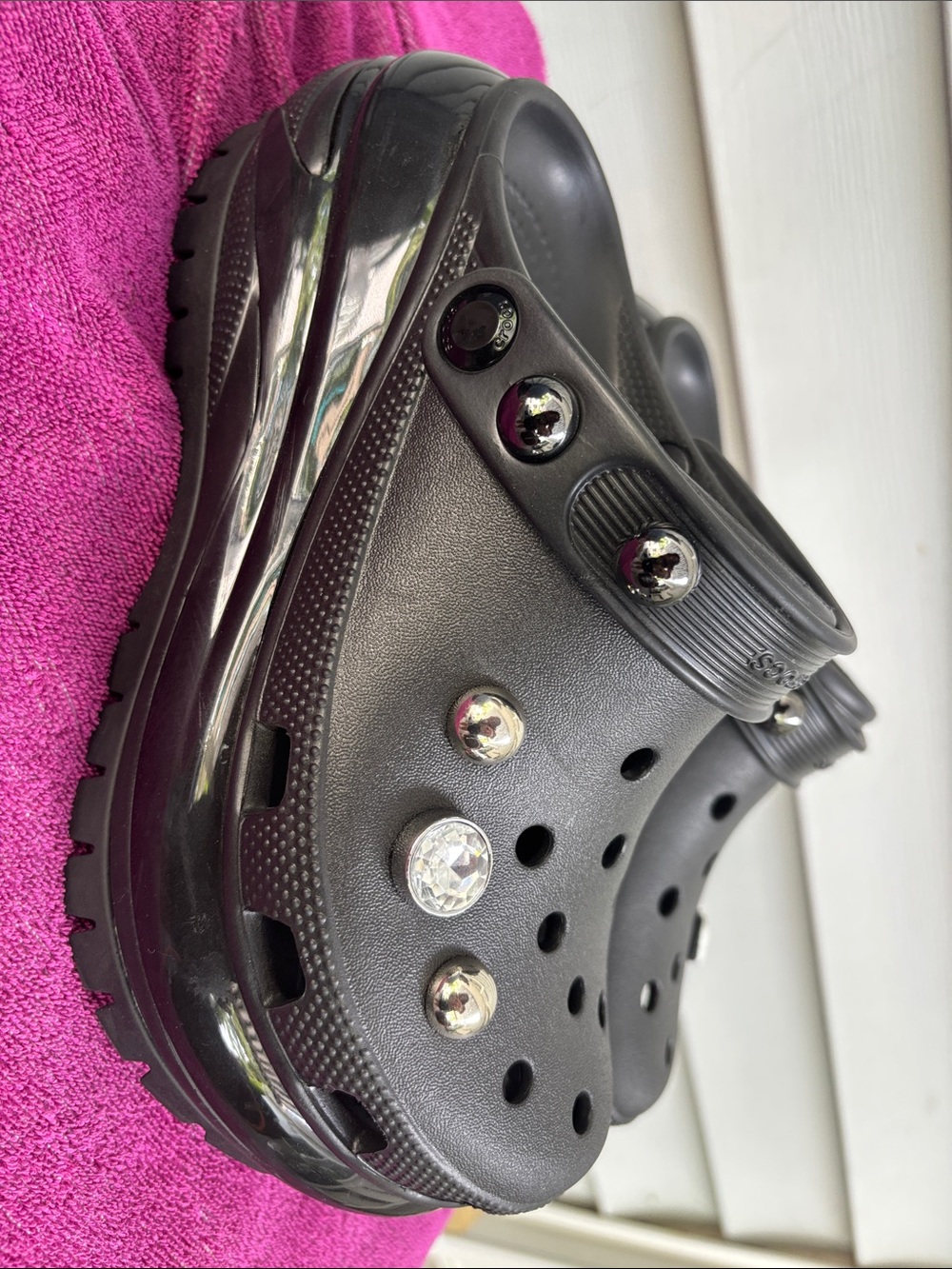 CROCS Black Platform Clogs with Rhinestone Jibbitz